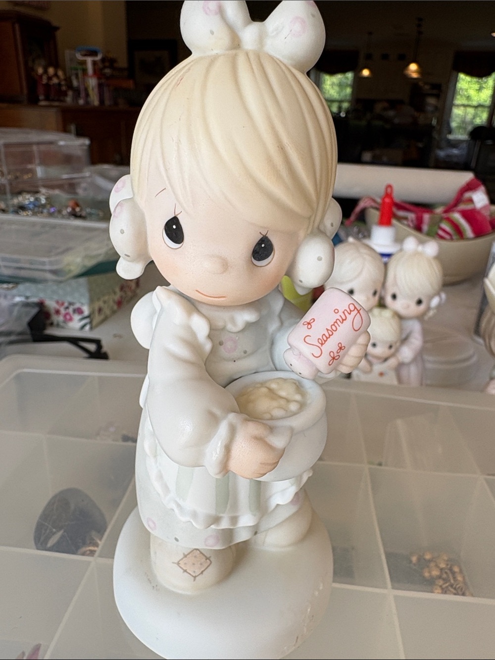 Precious Moments Cream and Pale Pink Girl Figurine Holding Seasoning Jar